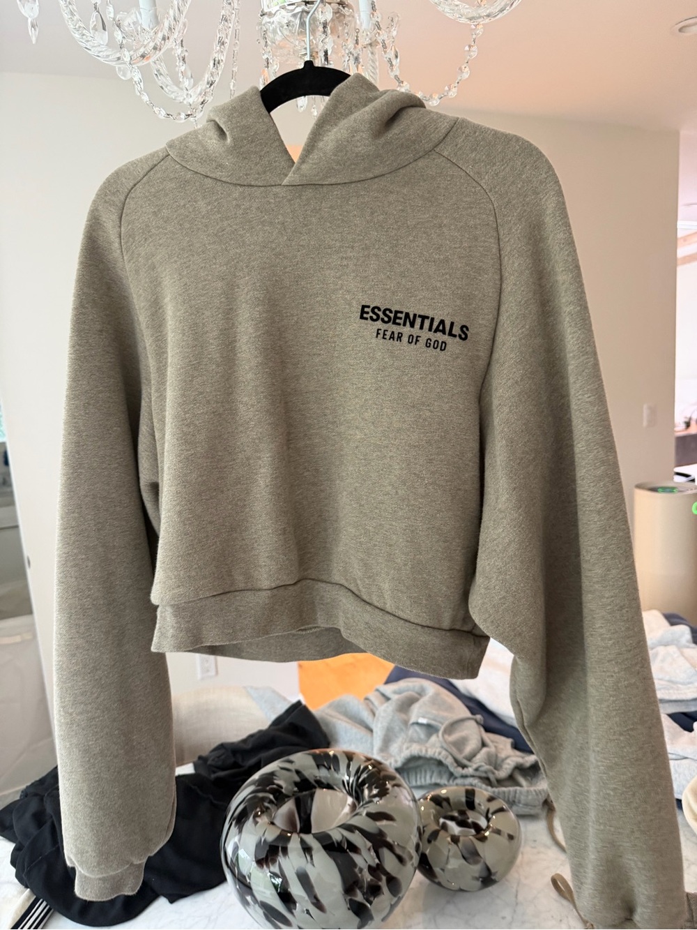 Fear of God Essentials Women's Olive Cropped Hoodie Sweater
